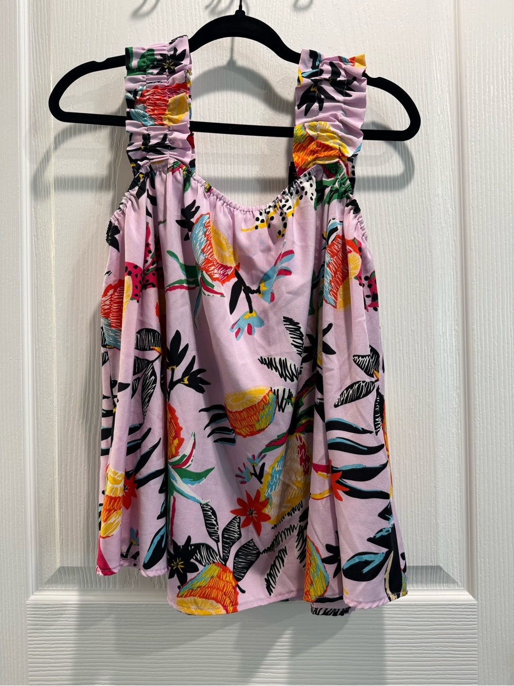 JODIFL Tropical Print Ruffle Strap Tank Top | Women’s Small